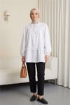 Robadan Lastikli Eteği Fırfırlı Düğmeli Poplin Tunik -Beyaz-Tunik-398-11020-R02