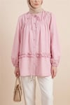 Robadan Lastikli Eteği Fırfırlı Düğmeli Poplin Tunik -Pembe-Tunik-398-11020-R20