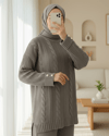 Saç Örgü Desen Kolu Düğme Detaylı Triko Takım -Toprak-Takım-295-4520-R55