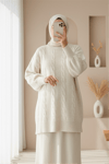 Saç Örgü Desen Yumoş Triko Kazak -Ekru-Kazak-295-4511-R07
