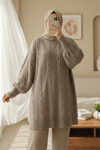 Saç Örgü Desen Yumoş Triko Kazak -Toprak-Kazak-295-4511-R55