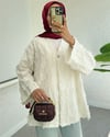 Saçaklı Tek Düğmeli Kare Desenli Kimona -Beyaz-Kimono&Kaftan-307-2376-R02