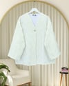 Saçaklı Tek Düğmeli Kare Desenli Kimona -Beyaz-Kimono&Kaftan-307-2376-R02