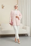 Saçaklı Tek Düğmeli Kare Desenli Kimona -Pudra-Kimono&Kaftan-307-2376-R06