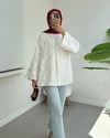 Saçaklı Tek Düğmeli Kare Desenli Kimona -Beyaz-Kimono&Kaftan-307-2376-R02