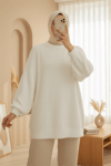 Sakallı Uzun Salaş Triko Tunik -Beyaz-Tunik-295-4529-R02