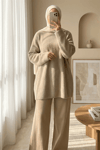 Sakallı Uzun Salaş Triko Tunik   -Vizon-Kazak-295-4529-R23