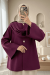 Şal Detaylı Kışlık Keçe Ceket -Mürdüm-Ceket-307-0025-R09