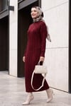Sepet Örgü Desenli Simli Triko Elbise -Bordo