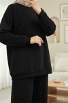 Serpme Taş Detaylı Pantolonlu Oysho Takım -Siyah-Takım-253-13075-R01