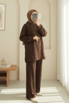 Serpme Taş Detaylı Pantolonlu Oysho Takım  -Kahve-Takım-253-13075-R15