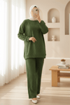 Serpme Taş Detaylı Pantolonlu Oysho Takım -Koyu Yeşil-Takım-253-13075-R79