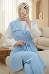 Sıfır Kol Önü Düğmeli Beli Kemerli Üçlü Takım  -Bebe Mavi-Takım-386-6169-R32