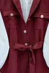 Sıfır Kol Önü Düğmeli Beli Kemerli Üçlü Takım  -Bordo-Takım-386-6169-R04