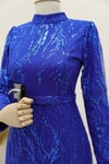 Simli Pullu Astarlı Kalem Elbise -Saks-Elbise-111-61349-R10