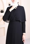 فستان سهرة طويل شيفون لامع - أسود-Abiye-111-60741-R01