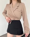 جاكيت قصير بظهر منخفض وخصر برباط - مينك-Crop Ceket-358-10322-R23