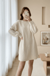 Taş Detaylı Kare Desenli Triko Tunik -Krem-Tunik-295-1013-R28