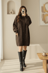 Taş Detaylı Kare Desenli Triko Tunik -Kahve-Tunik-295-1013-R15