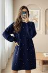 Taş Detaylı Kare Desenli Triko Tunik -Laci-Tunik-295-1013-R03