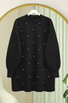 Taş Detaylı Kare Desenli Triko Tunik -Siyah-Tunik-295-1013-R01
