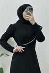 Taş işlemeli Kemerli Krep Elbise -Siyah-Elbise-186-664-R01