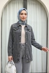 Taş İşlemeli Yıkamalı Kot Ceket    -Füme