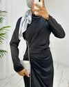 Taş Şeritli Beli Drapeli Saten Abiye -Siyah-Abiye-316-4668-R01