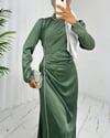 Taş Şeritli Beli Drapeli Saten Abiye -Yeşil-Abiye-316-4668-R35