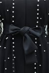 Taş Ve İnci Detaylı Kemerli İkili Tül Abaya Takım -Siyah-Abaya-407-3645-R01