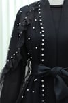 Taş Ve İnci Detaylı Kemerli İkili Tül Abaya Takım -Siyah-Abaya-407-3645-R01