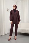 Taşlı Düğmeli Kolu Lastikli Double Pantolonlu Takım  -K. Bordo-Takım-307-0077-R52