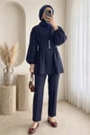 Taşlı Düğmeli Kolu Lastikli Double Pantolonlu Takım  -Laci-Takım-307-0077-R03