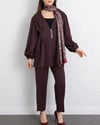 Taşlı Düğmeli Kolu Lastikli Double Pantolonlu Takım  -K. Bordo-Takım-307-0077-R52