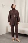 Taşlı Düğmeli Kolu Lastikli Double Pantolonlu Takım  -K. Kahve-Takım-307-0077-R54