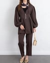 Taşlı Düğmeli Kolu Lastikli Double Pantolonlu Takım  -K. Kahve-Takım-307-0077-R54