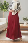Taşlı Pliseli Kraş Etek  -Kırmızı-Etek-207-2525-R33