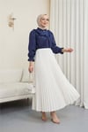 Taşlı Pliseli Kraş Etek  -Krem-Etek-207-2525-R28