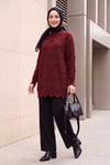 Taşlı Ponpon Detaylı Asimetrik Kesim Triko Tunik -Koyu Bordo