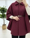 Tek Düğmeli  Beli Kemerli  Sakallı Panço    -Bordo-Ceket-398-66001-R04