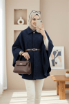 Tek Düğmeli  Beli Kemerli  Sakallı Panço  -Laci-Ceket-398-66001-R03