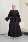Tek Düğmeli Kabartma Nakışlı Bağlamalı Vual Krep Takım -Siyah-Takım-398-22041-R01