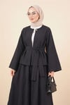 Tek Düğmeli Kuşaklı Etekliİkili Takım -Siyah-Takım-223-3088-R01
