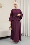Tek Düğmeli Kuşaklı Etekliİkili Takım -Bordo-Takım-223-3088-R04