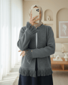 Tek Düğmeli Saçaklı Yumoş Triko Hırka   -Füme-Hırka-295-4502-R18