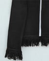 Tek Düğmeli Saçaklı Yumoş Triko Hırka  -Siyah-Hırka-295-4502-R01