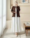 Hırka-Tek Düğmeli Saçaklı Yumoş Triko Hırka   -Kahve-295-4502-R15