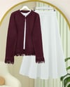 Tek Düğmeli Saçaklı Yumoş Triko Hırka   -Bordo-Hırka-295-4502-R04
