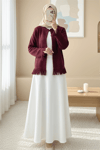 Tek Düğmeli Saçaklı Yumoş Triko Hırka   -Bordo-Hırka-295-4502-R04