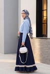 Tep Cepli Arkası Uzun Oversize Keten Gömlek -Bebe Mavi